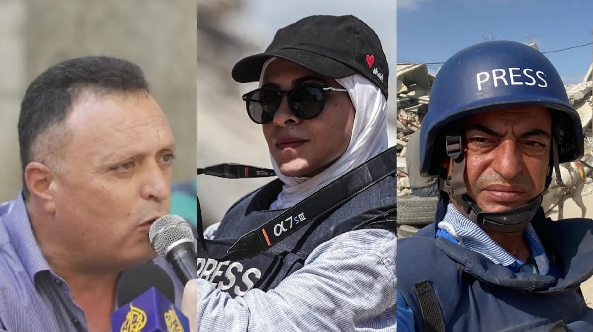 Palestinski novinari Naser Abu Baker, Šuruk al-Alija i Sami Abu Salem (foto: PJS FB i privatna arhiva)