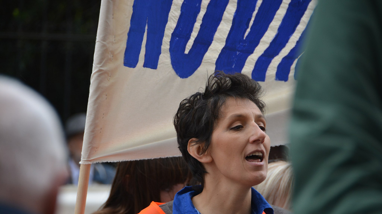 Maja Sever na protestu povodom Svetskog dana slobode medija u Zagrebu (2016). Foto: Branko Radovanović/CC BY-SA 4.0/Wikimedia Commons